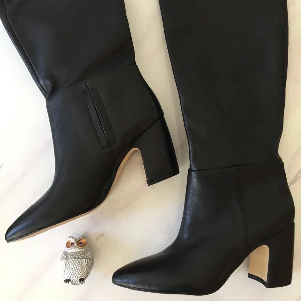 Sam Edelman Black Leather Block Heel Boots